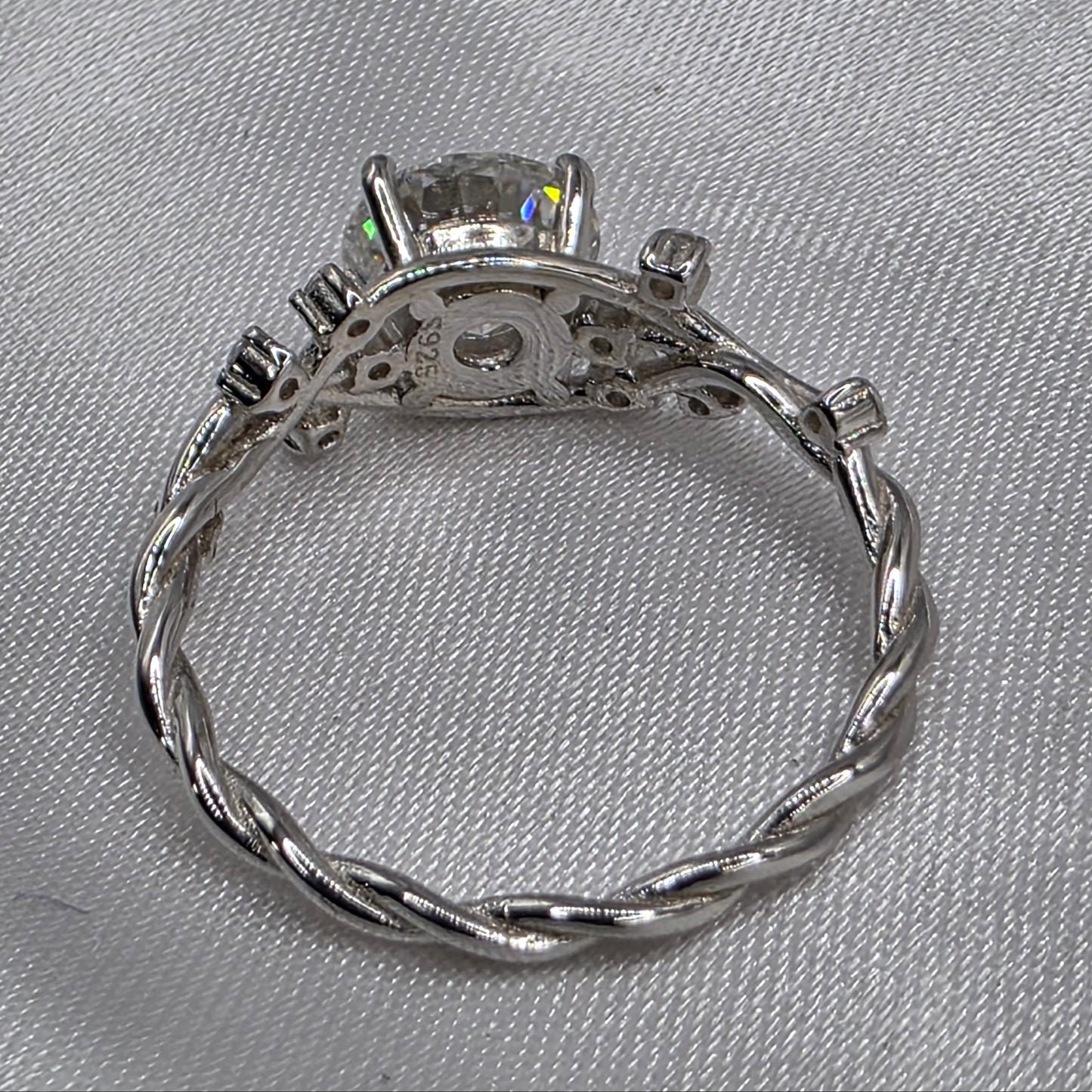 2 ctw Moissanite, vine band, Size 9