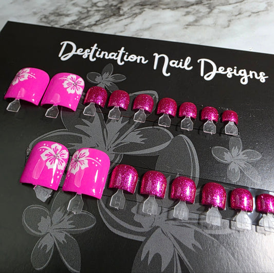 S/M  Toes - Summer pink with flower