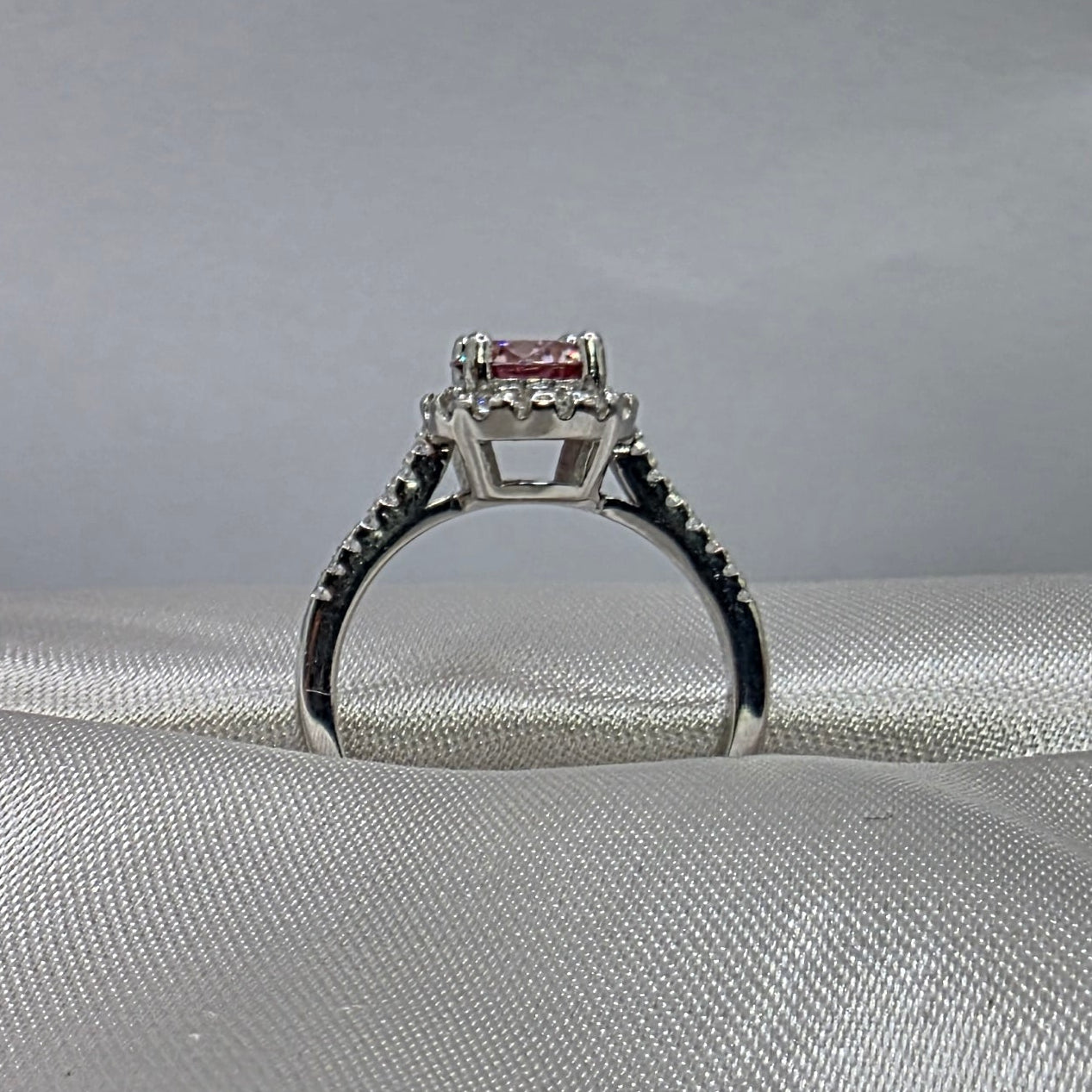 1 Ctw Pink Round Moissanite w Halo, size 6.5