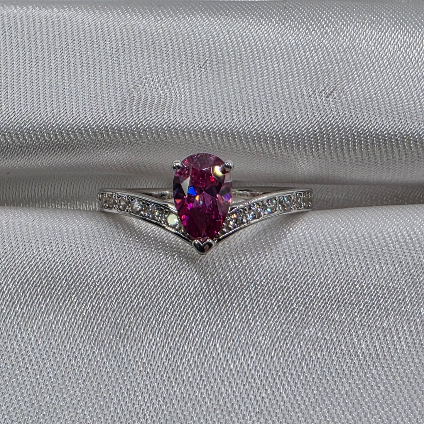 1 ctw Sakura Pink pear moissanite, 18K size 5.75