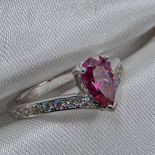1 ctw Sakura Pink pear moissanite, 18K size 5.75