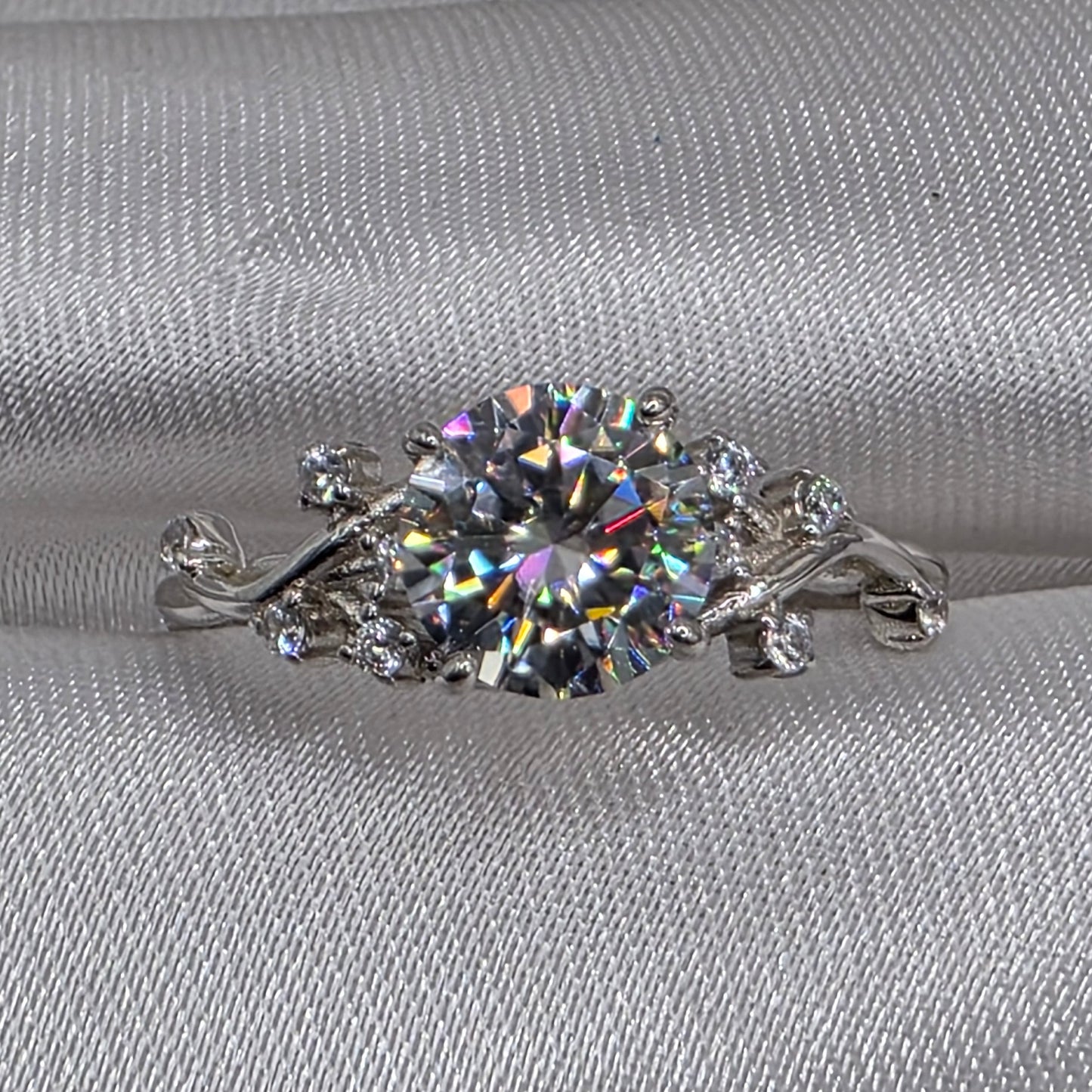 2 ctw Moissanite, vine band, Size 9