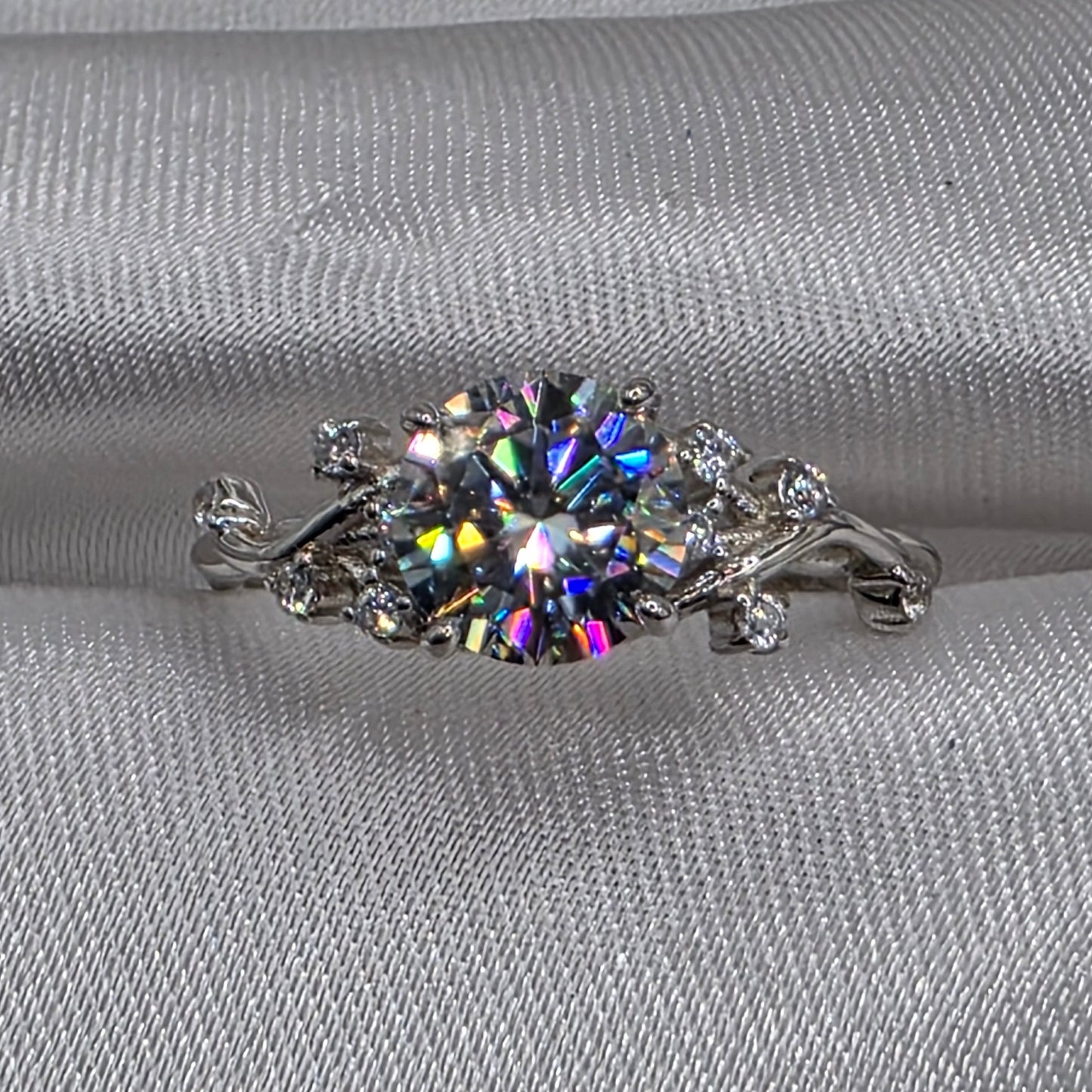 2 ctw Moissanite, vine band, Size 9