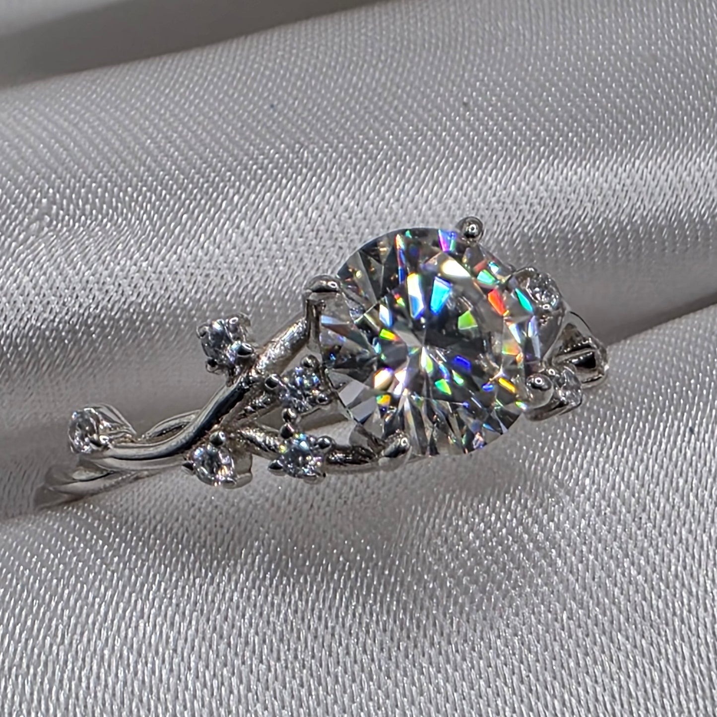 2 ctw Moissanite, vine band, Size 9