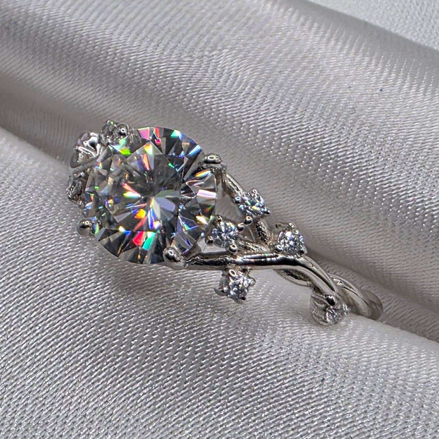2 ctw Moissanite, vine band, Size 9