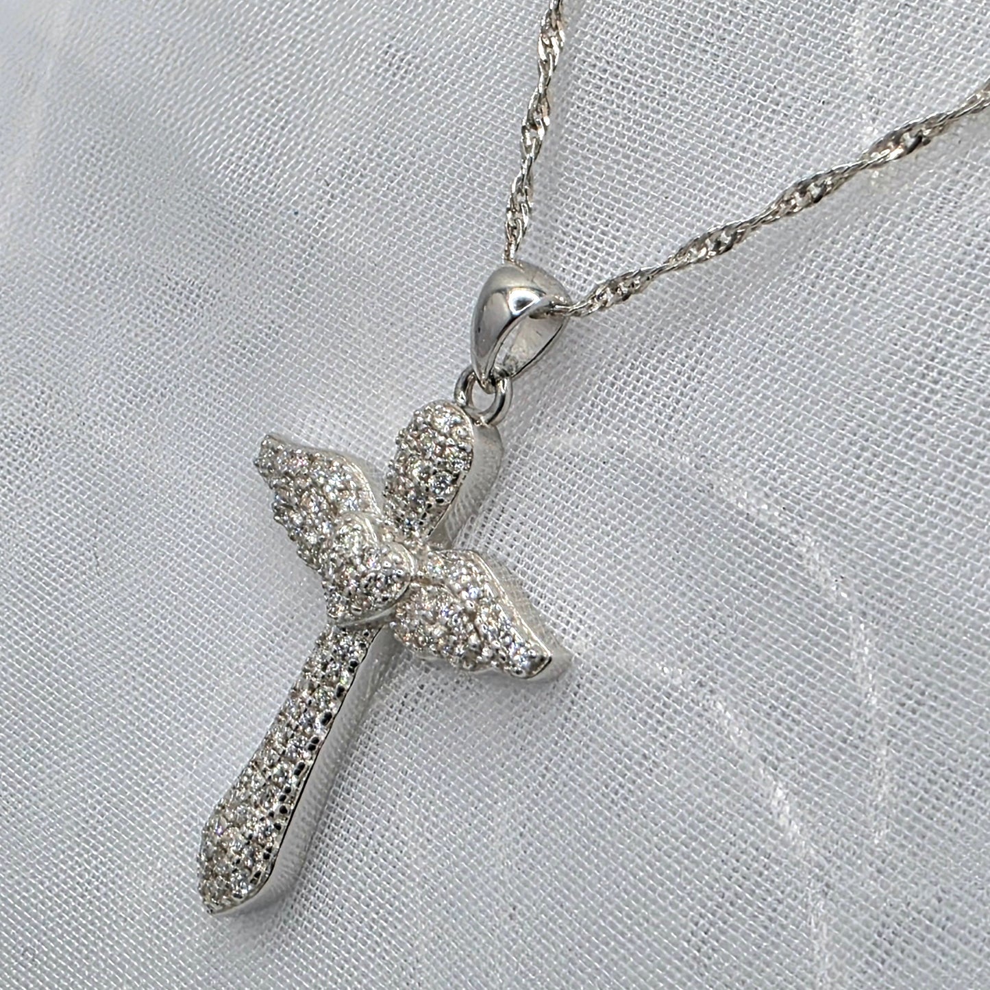1.5 ctw Moissanite Angel Cross, 23in chain