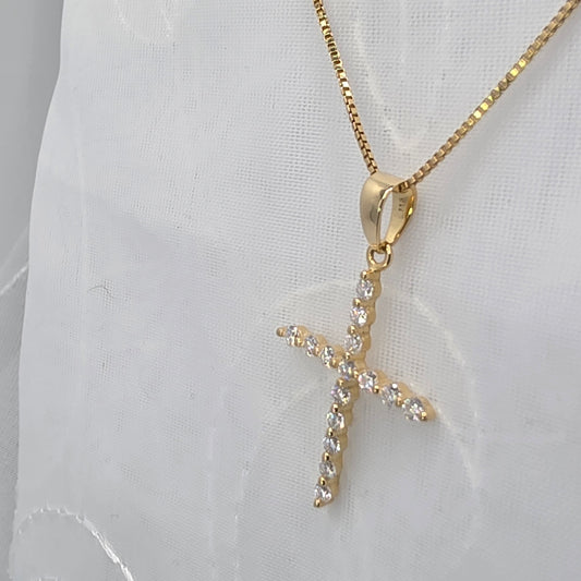 0.5 ctw Yellow Gold Moissanite Cross, 20 in chain